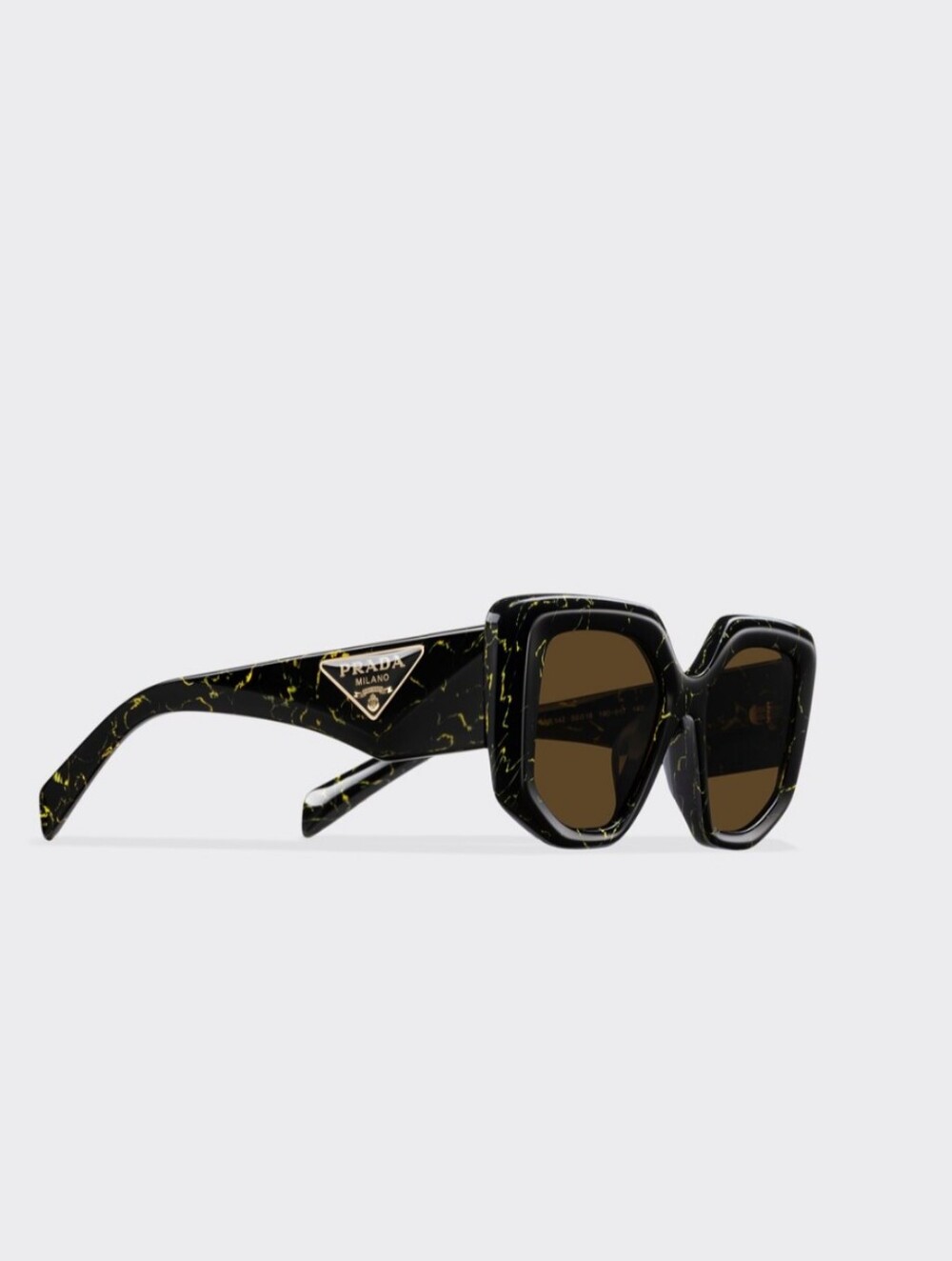 PRADA Symbole Black Marble Acetate Sunglasses with Gold Accents and Brown Lenses